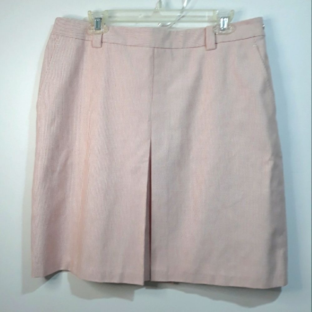 Brooks Brothers woven in Italy Skirt striped  white pink front size 14 c…